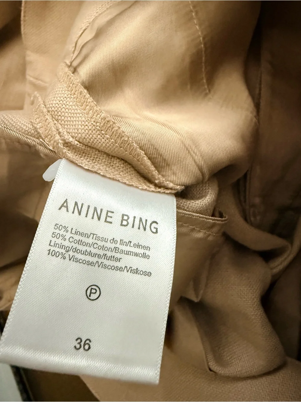Anine Bing Linen Blend Beige High-Waist Paperbag Trousers - Size 36